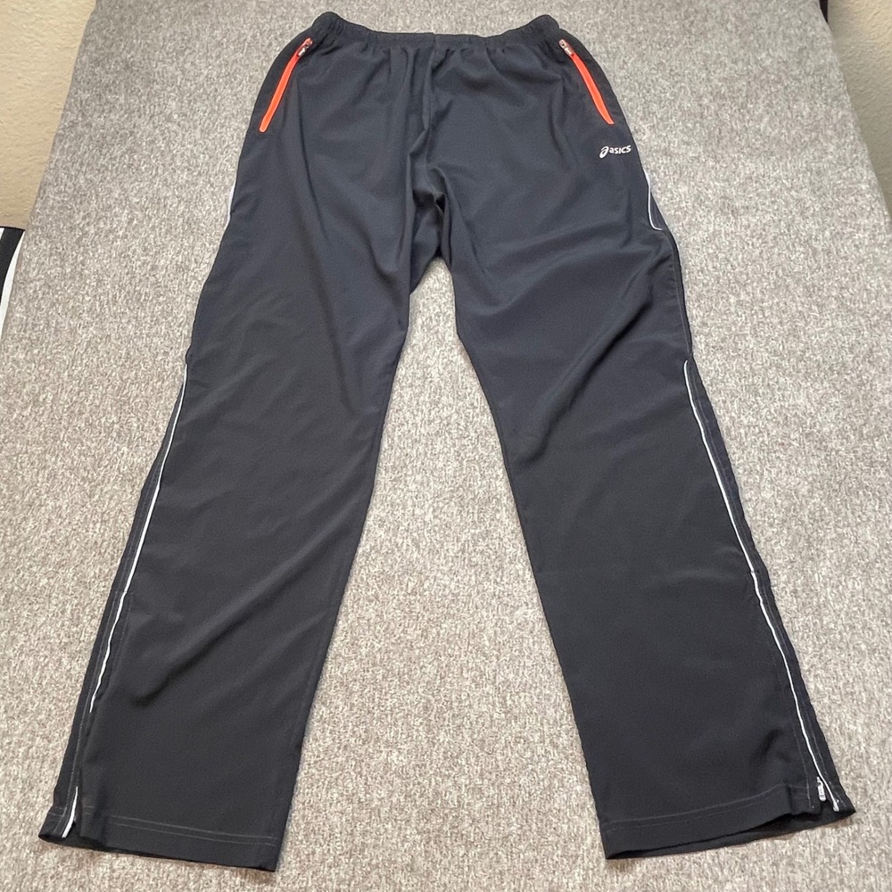Asics Mens Black Track Pants Orange Zip Pockets Reflective Training Pants Large
